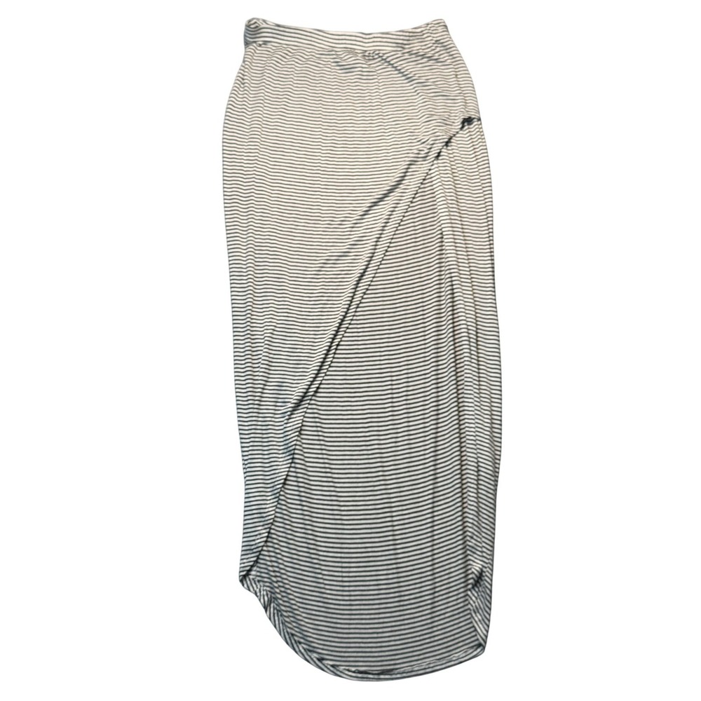 Audrey Maxi Skirt Faux Wrap Tulip Black White Striped Elastic Waist Womens Small